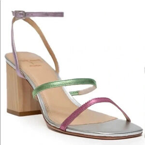 Black Suede Studio Verana Ankle Strap Sandal Silver block heel Size 38.5 (8)